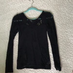 Free people Black lace long sleeve top